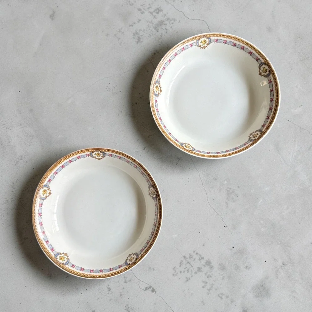 L Bernardaud & Co Limoges France Coupe Bowls Set of 2 Floral Pink Rose Gold 7.5